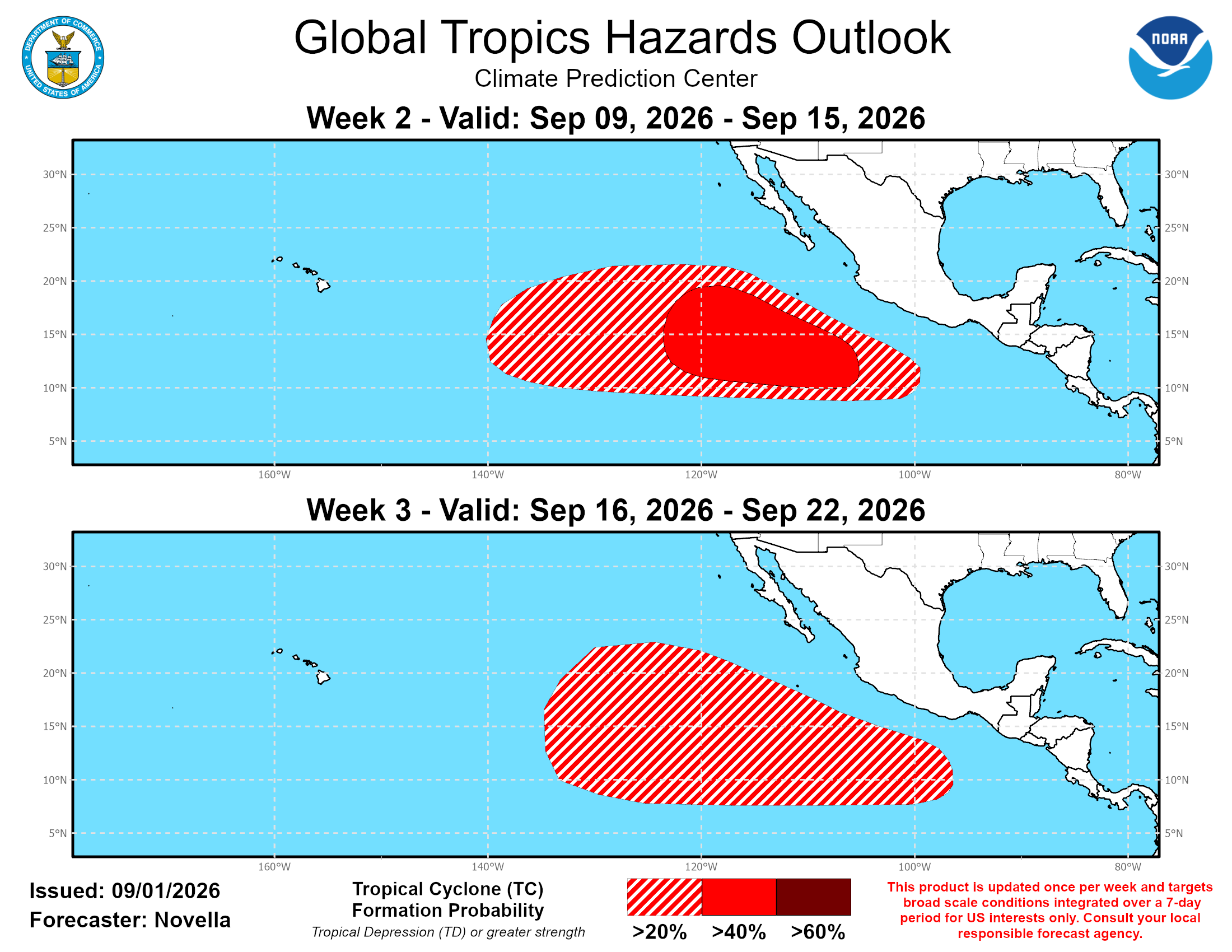CPC tropical cyclone forecast map — Eastern and Central Pacific weeks 2–3 outlook
