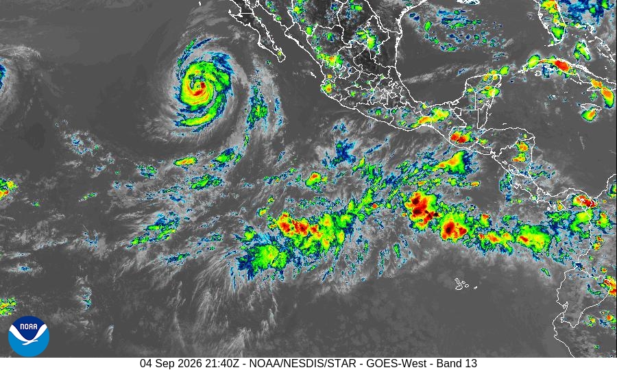 GOES-West · Eastern Pacific IR — Eastern Pacific sector · ABI band 13 (10.3 μm)