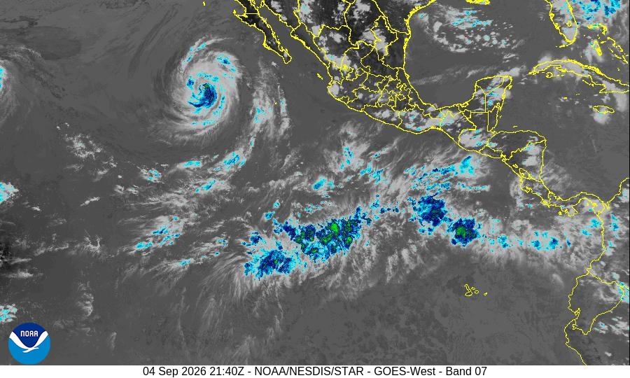 GOES-West · Eastern Pacific Shortwave IR — Eastern Pacific sector · ABI band 7