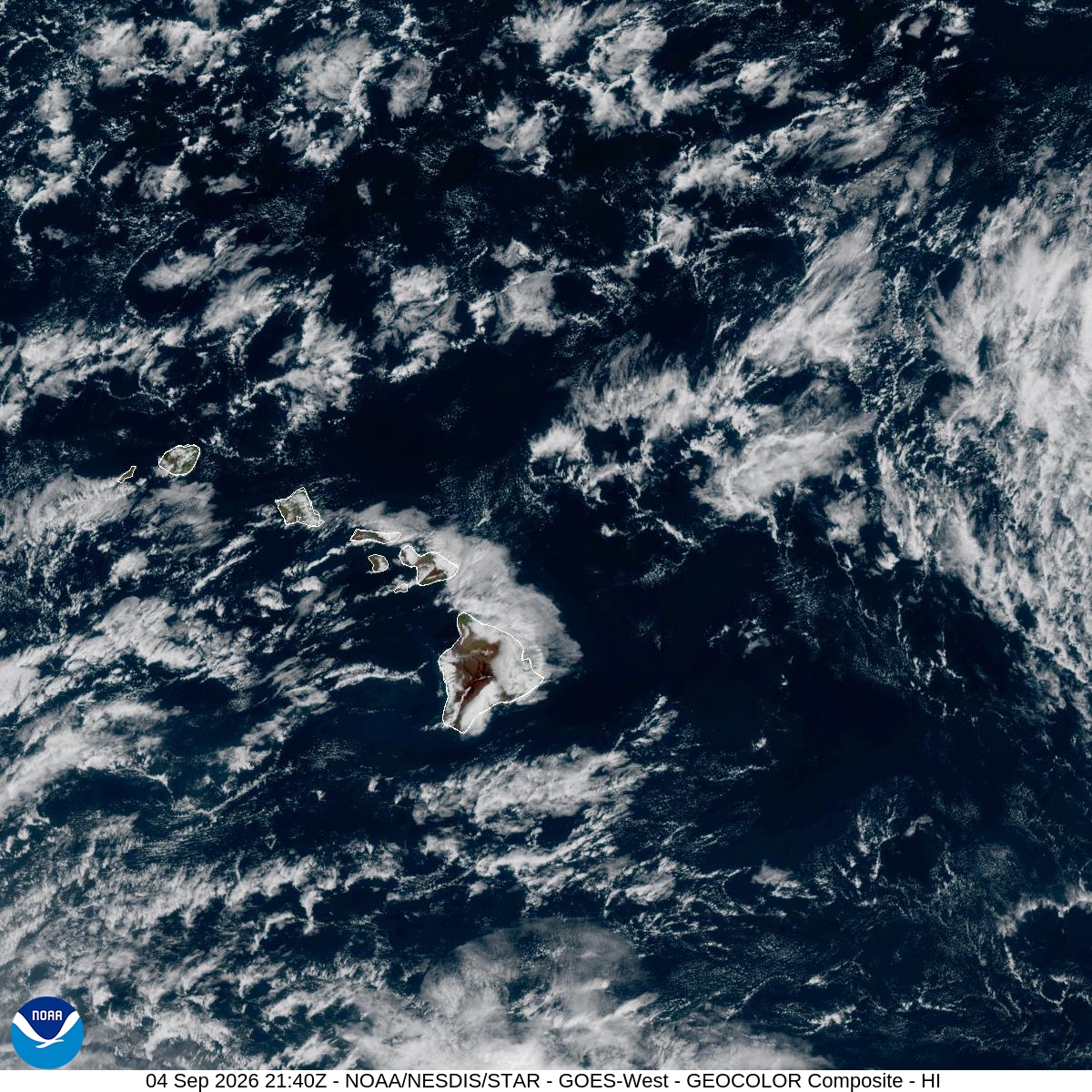 GOES-West · Central Pacific GeoColor — Hawaii / Central Pacific sector
