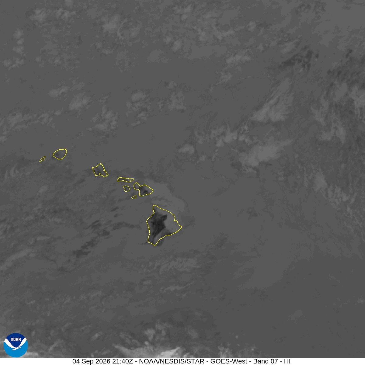 GOES-West · Central Pacific Shortwave IR — Hawaii / Central Pacific sector · ABI band 7