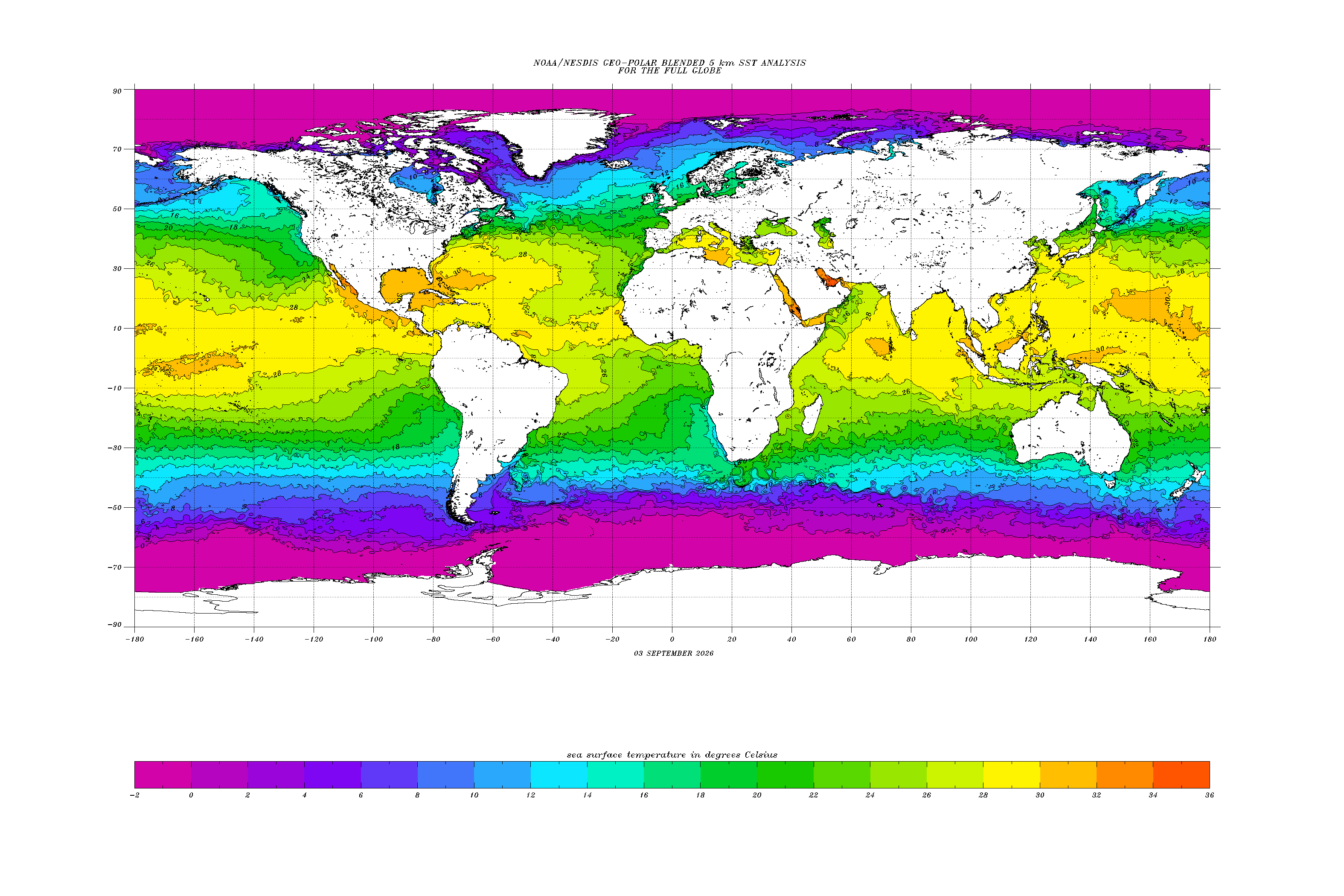 Sea-surface temperature — NOAA global SST · Eastern/Central Pacific view